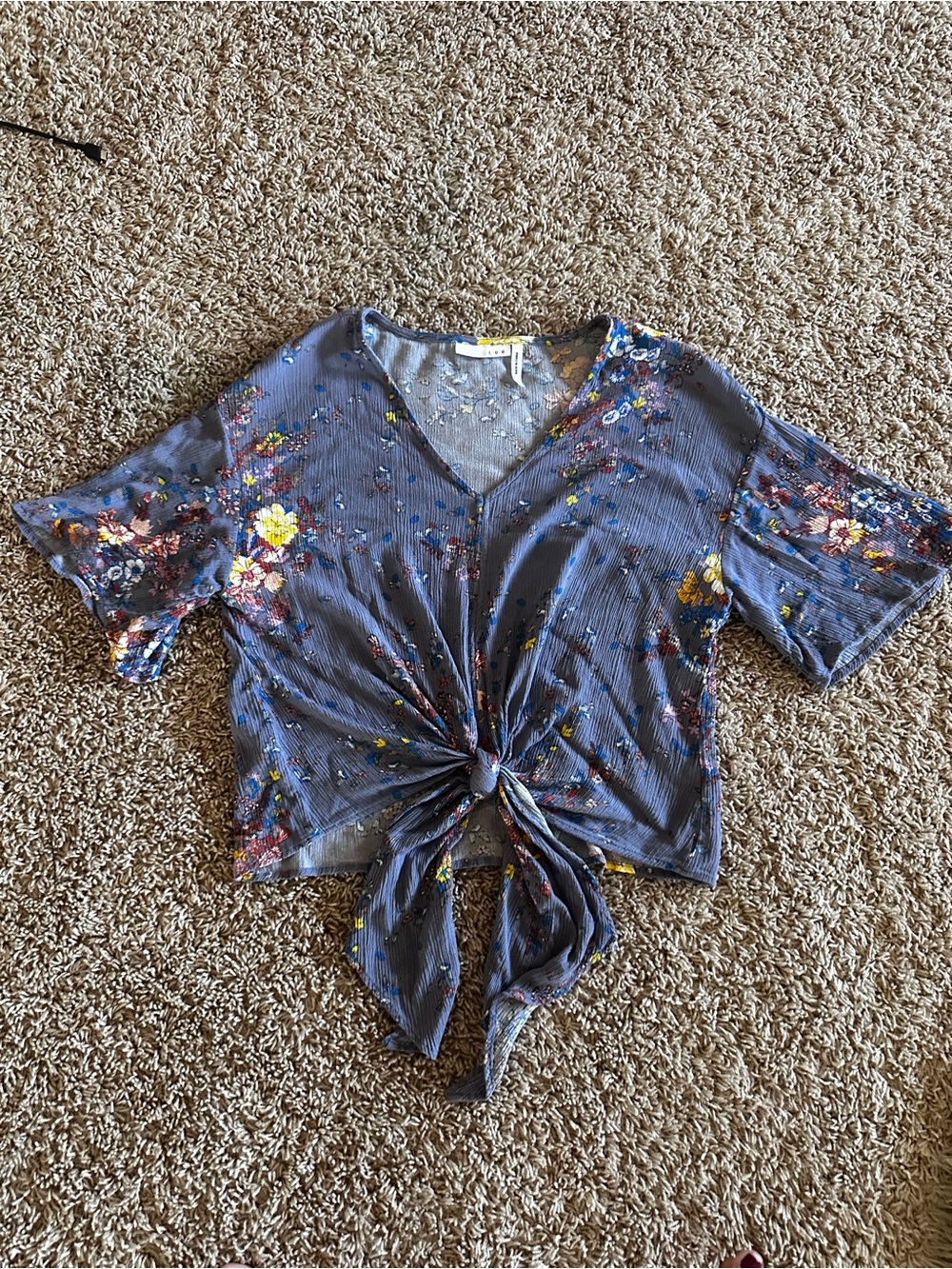 LUQ from Stitch Fix Women's Floral Tie-Front Top - Lavendar